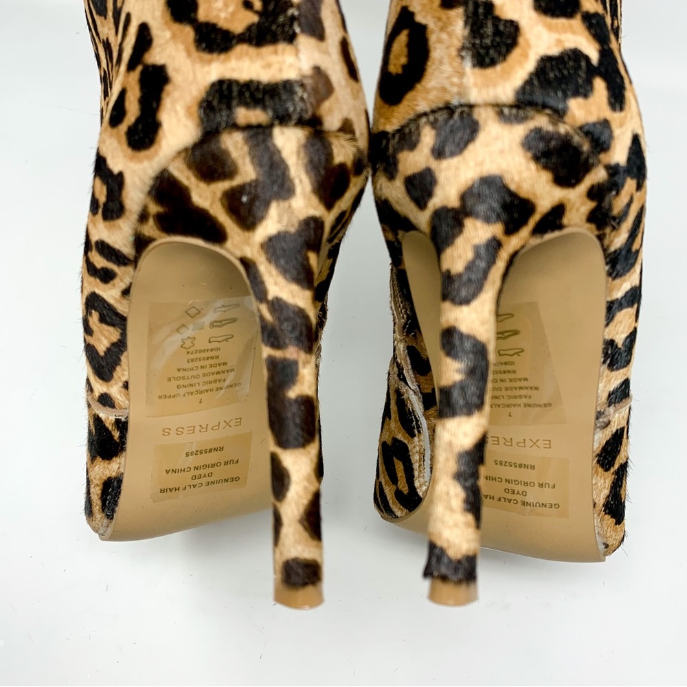 NWT $108 Express Genuine Calf Hair Leopard Side Zip Pointed Toe Ankle Boots 7 - Picture 6 of 10